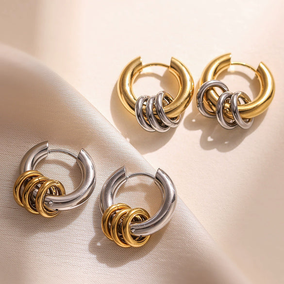 Wholesale Simple Retro Stainless Steel Geometric Earrings For Women With Gold Plated Electroplating
