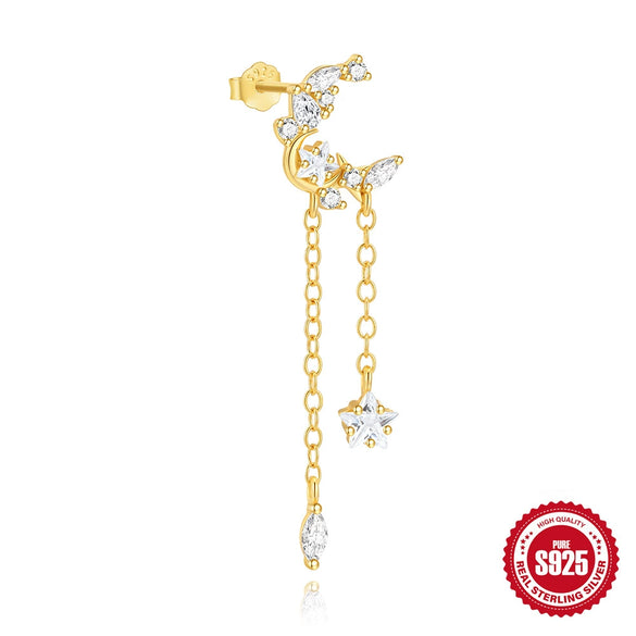 Wholesale Simple S925 Sterling Silver Daily Matching Star Moon Element Tassel Geometric Earrings