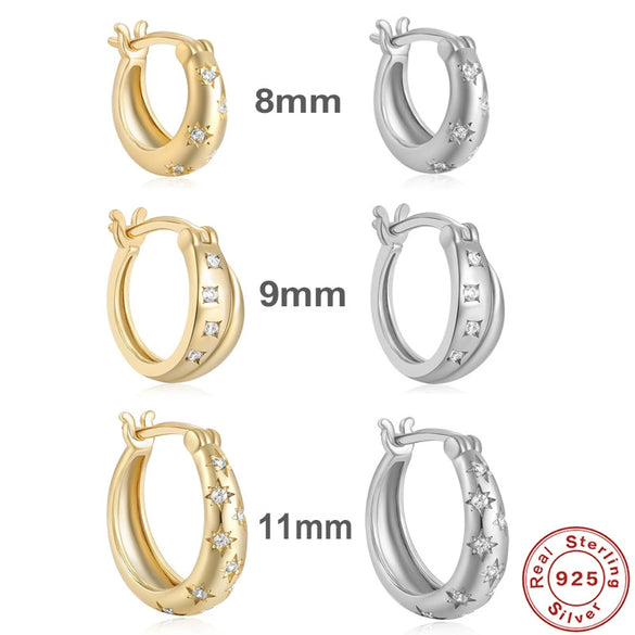 Wholesale Simple S925 Sterling Silver Fivepointed Star And Eightpointed Star Earrings With Electroplating