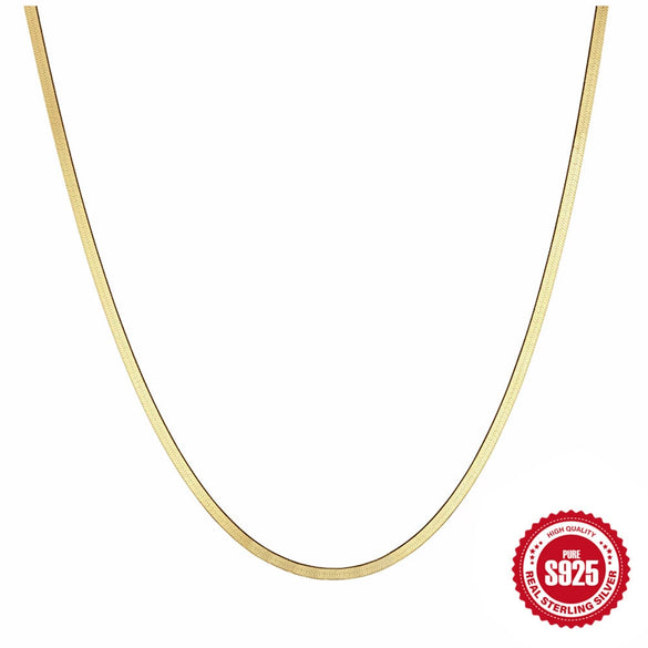 Wholesale Simple S925 Sterling Silver Flat Snake Chain Necklace With Geometric Pattern For Women Electroplated