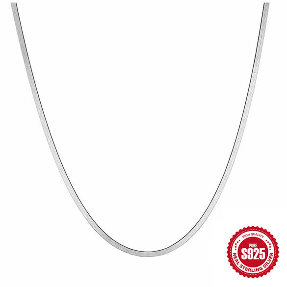 Wholesale Simple S925 Sterling Silver Flat Snake Chain Necklace With Geometric Pattern For Women Electroplated