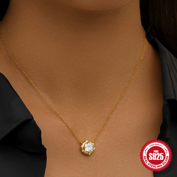 Wholesale Simple S925 Sterling Silver Geometric Round Zircon Stacked Clavicle Necklace For Women With Electroplating O Chain