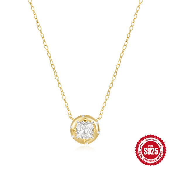 Wholesale Simple S925 Sterling Silver Geometric Round Zircon Stacked Clavicle Necklace For Women With Electroplating O Chain