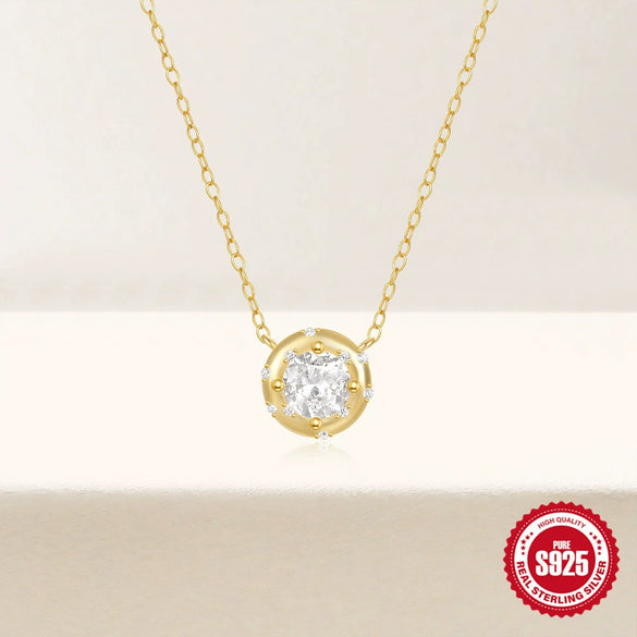 Wholesale Simple S925 Sterling Silver Geometric Round Zircon Stacked Clavicle Necklace For Women With Electroplating O Chain
