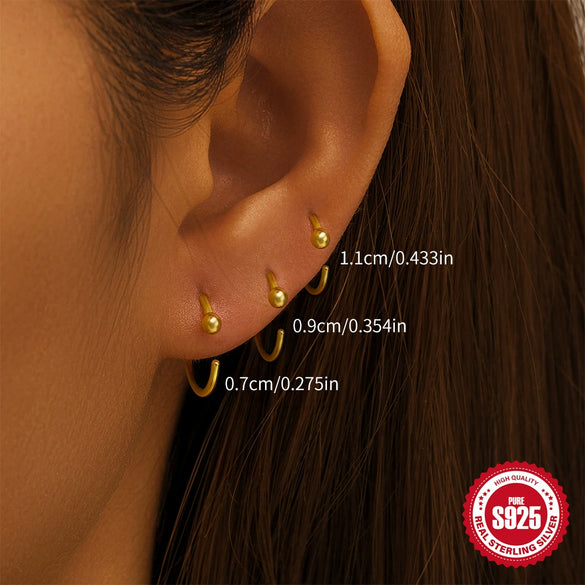Wholesale Simple S925 Sterling Silver Geometric Triple Diamond Perforated Women's Earrings With Electroplating