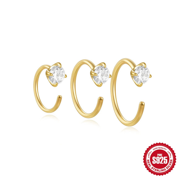 Wholesale Simple S925 Sterling Silver Geometric Triple Diamond Perforated Women's Earrings With Electroplating