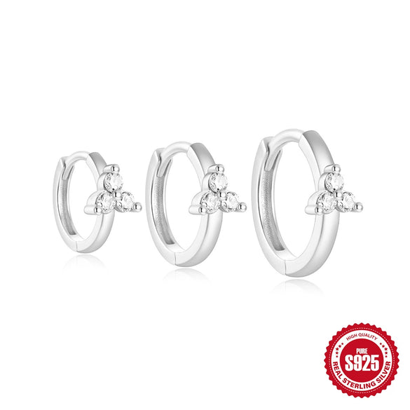 Wholesale Simple S925 Sterling Silver Geometric Triple Diamond Perforated Women's Earrings With Electroplating