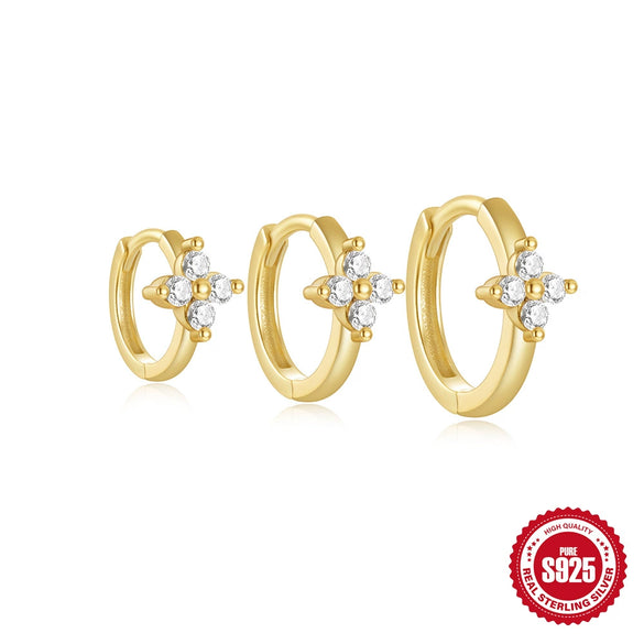 Wholesale Simple S925 Sterling Silver Geometric Triple Diamond Perforated Women's Earrings With Electroplating