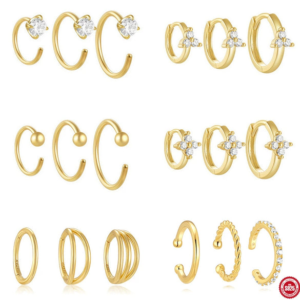 Wholesale Simple S925 Sterling Silver Geometric Triple Diamond Perforated Women's Earrings With Electroplating
