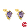 Wholesale Simple S925 Sterling Silver Square Purple Water Drops Geometric Ladies Stud Earrings With Zircon
