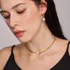 Wholesale Simple Single Pearl Titanium Steel Necklace And Earrings Set With 18K Gold Plating For Women