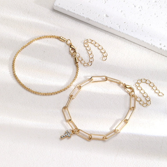 Wholesale Simple Sparkling Love Zircon Heart Pendant Bracelet Set In Alloy With Electroplating For Women