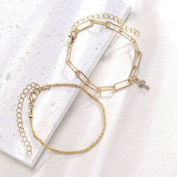 Wholesale Simple Sparkling Love Zircon Heart Pendant Bracelet Set In Alloy With Electroplating For Women