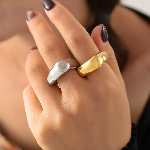 Wholesale Simple Square Geometric Stainless Steel Pvd Plated 18K Gold Vintage Ring Jewelry For Women