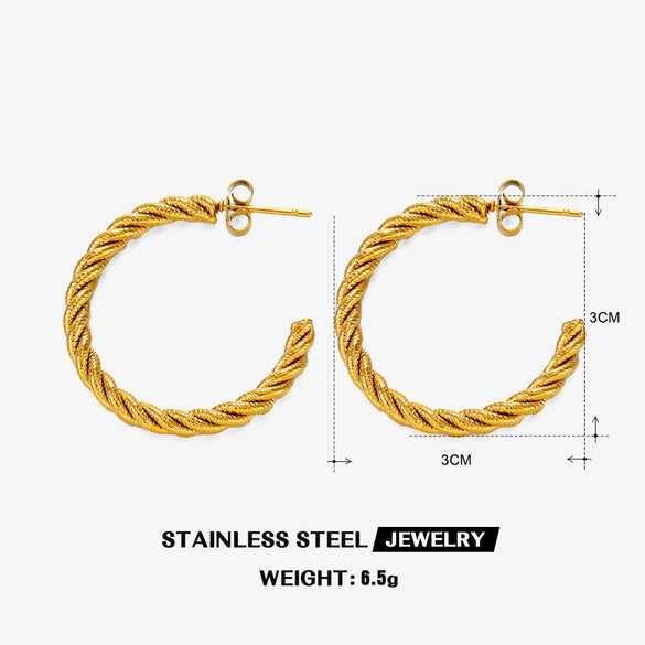 Wholesale Simple Stainless Steel Cshaped Goldplated Electroplated Women's Twist Earrings
