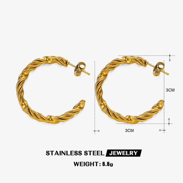 Wholesale Simple Stainless Steel Cshaped Goldplated Electroplated Women's Twist Earrings