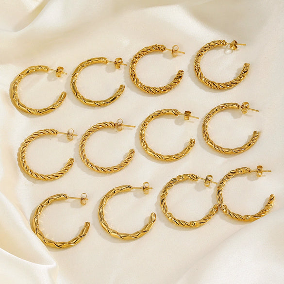 Wholesale Simple Stainless Steel Cshaped Goldplated Electroplated Women's Twist Earrings