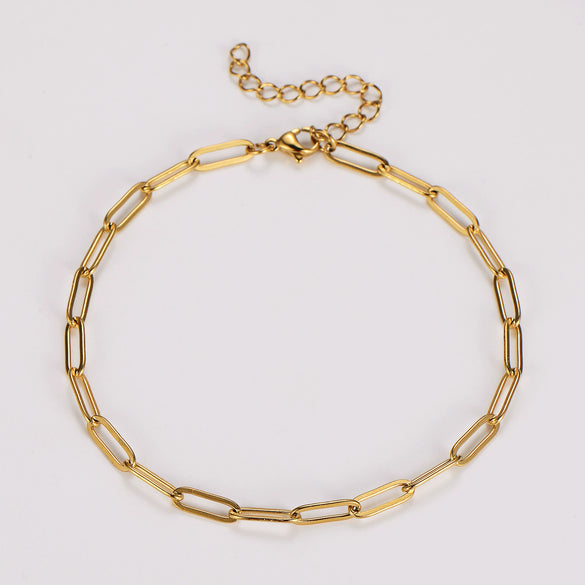 Wholesale Simple Stainless Steel Electroplated 18K Gold Paper Clip Chain Foot Jewelry For Women