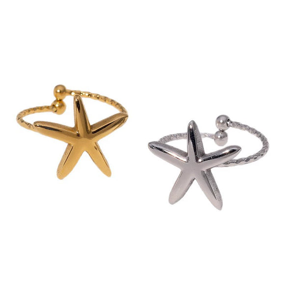 Wholesale Simple Stainless Steel Electroplated Star Pattern Starfish Opening Ring For Women