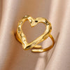 Wholesale Simple Stainless Steel Geometric Heartshaped Hollow Ring For Men And Women With Electroplating