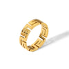 Wholesale Simple Stainless Steel Geometric Hollow Finger Ring With Great Wall Pattern Vacuum Real Gold Electroplated In Pvd Furnace Unisex