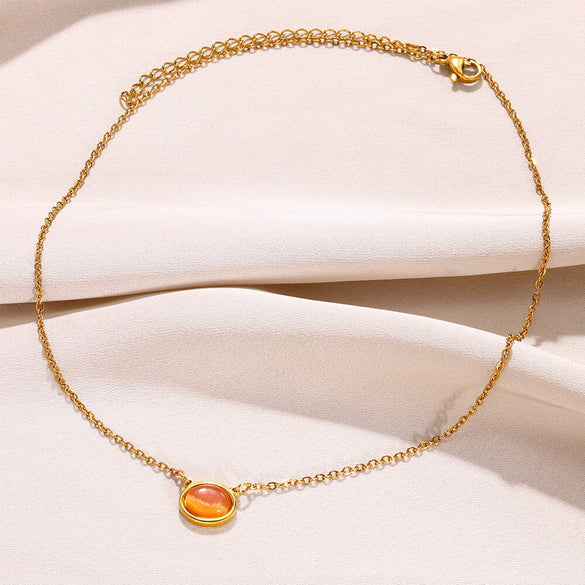 Wholesale Simple Stainless Steel Geometric Opal Oval Women's Clavicle Necklace With Electroplating