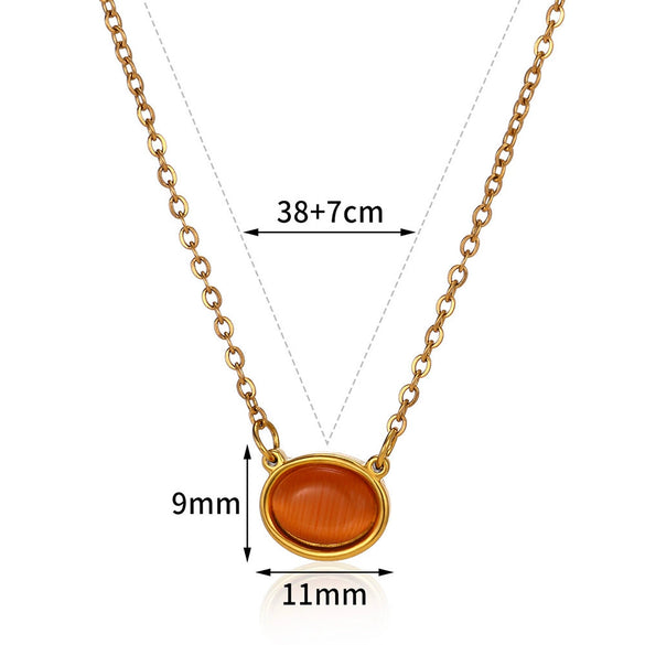 Wholesale Simple Stainless Steel Geometric Opal Oval Women's Clavicle Necklace With Electroplating
