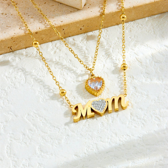 Wholesale Simple Stainless Steel Heart Shape Diamond Letters Love Accessories Chain Stacked Collarbone Necklace For Women With Electroplating