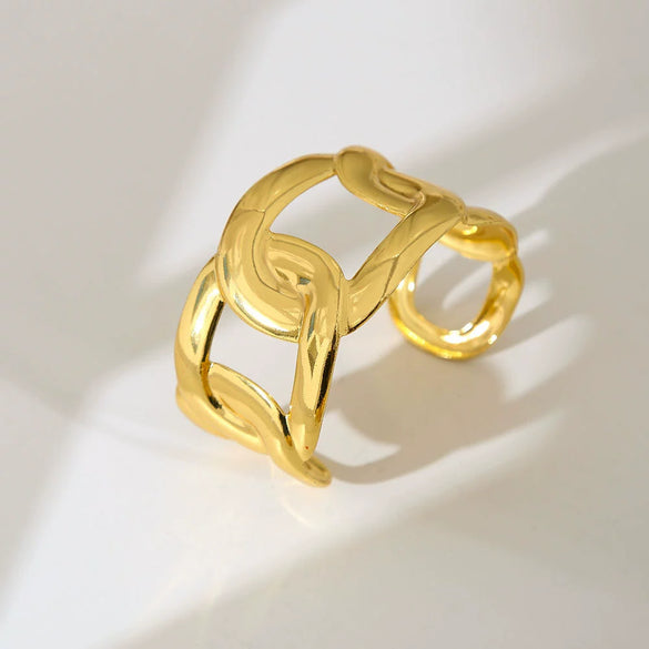 Wholesale Simple Stainless Steel 18K Gold Plated Open Wave Glossy Bracelet For Women