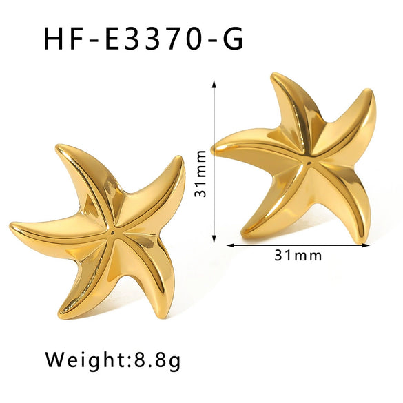 Wholesale Simple Stainless Steel 18K Gold Plated Sea Star Stud Earrings For Women Ocean Series Geometric Style Electroplated