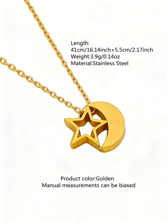 Wholesale Simple Stars And Moon Electroplated Stainless Steel And Titanium Steel Earrings And Necklace Jewelry Set For Women