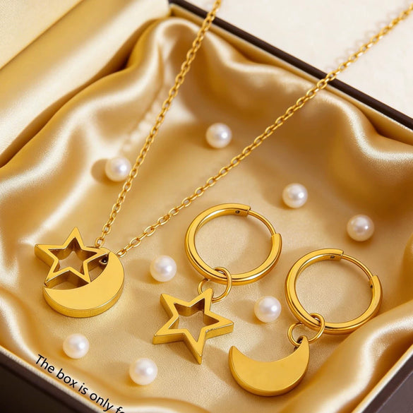 Wholesale Simple Stars And Moon Electroplated Stainless Steel And Titanium Steel Earrings And Necklace Jewelry Set For Women