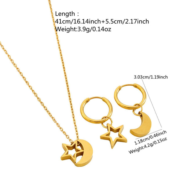 Wholesale Simple Stars And Moon Electroplated Stainless Steel And Titanium Steel Earrings And Necklace Jewelry Set For Women