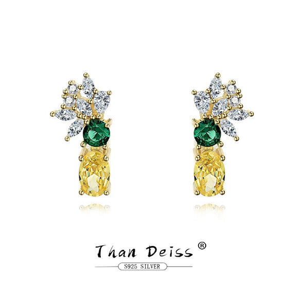 Wholesale Simple Stud Earrings 925 Silver With Fruit Pattern And Colored Diamond Inlaid For Women