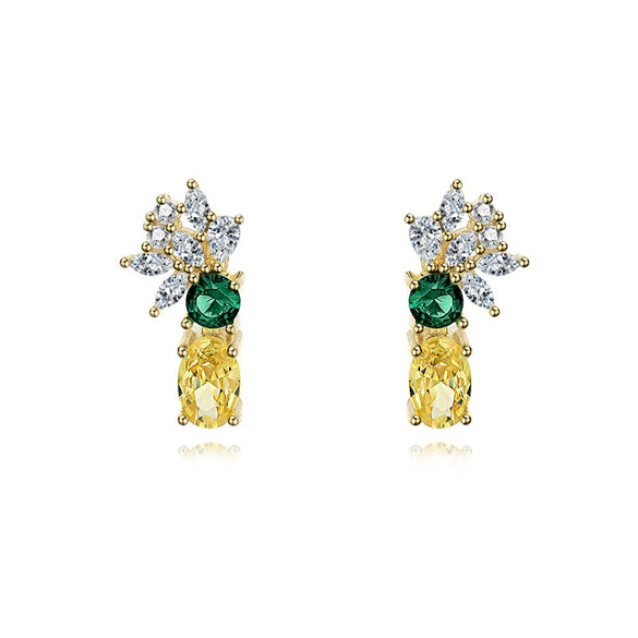 Wholesale Simple Stud Earrings 925 Silver With Fruit Pattern And Colored Diamond Inlaid For Women
