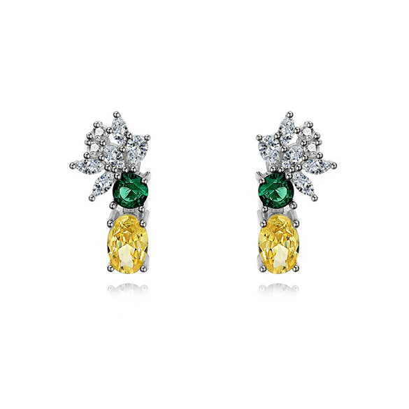 Wholesale Simple Stud Earrings 925 Silver With Fruit Pattern And Colored Diamond Inlaid For Women