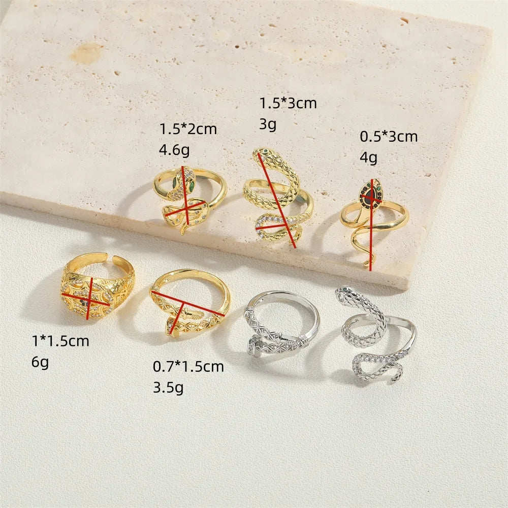 Wholesale Simple Style Animal Snake Copper Inlay 14K Gold Plated Zircon Open Rings