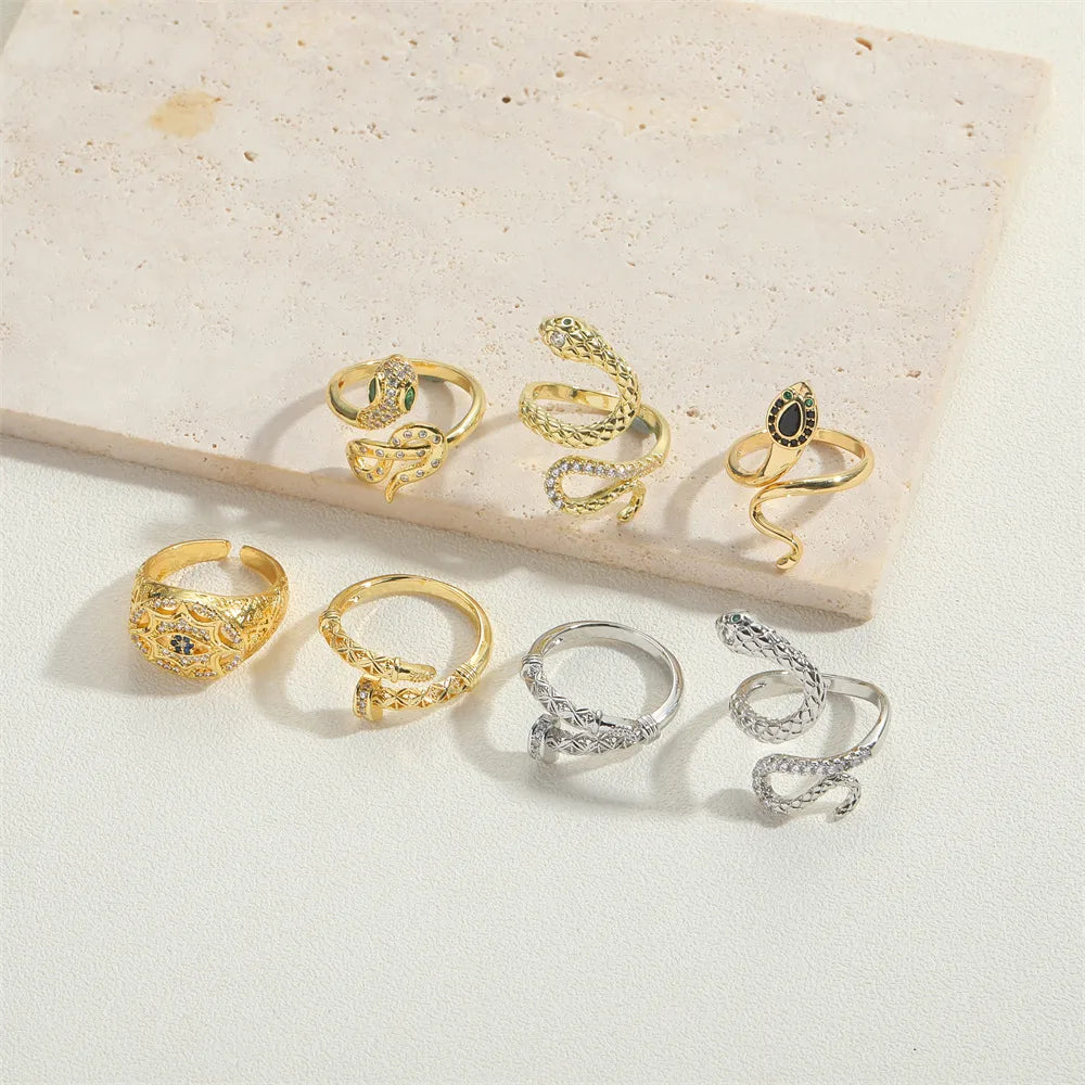 Wholesale Simple Style Animal Snake Copper Inlay 14K Gold Plated Zircon Open Rings