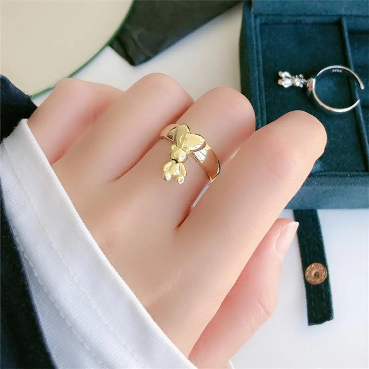 Wholesale Simple Style Bear Copper Silver Plated Charm Rings Open Rings