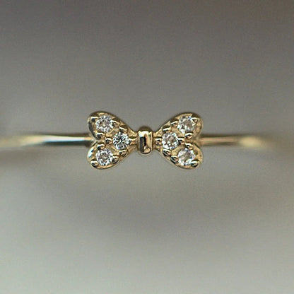 Wholesale Simple Style Bow Knot Sterling Silver 14k Gold Plated Zircon Rings