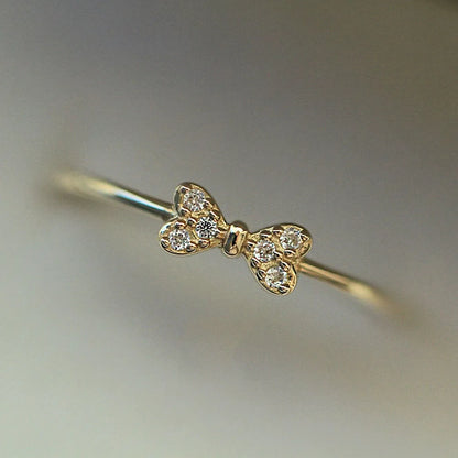 Wholesale Simple Style Bow Knot Sterling Silver 14k Gold Plated Zircon Rings