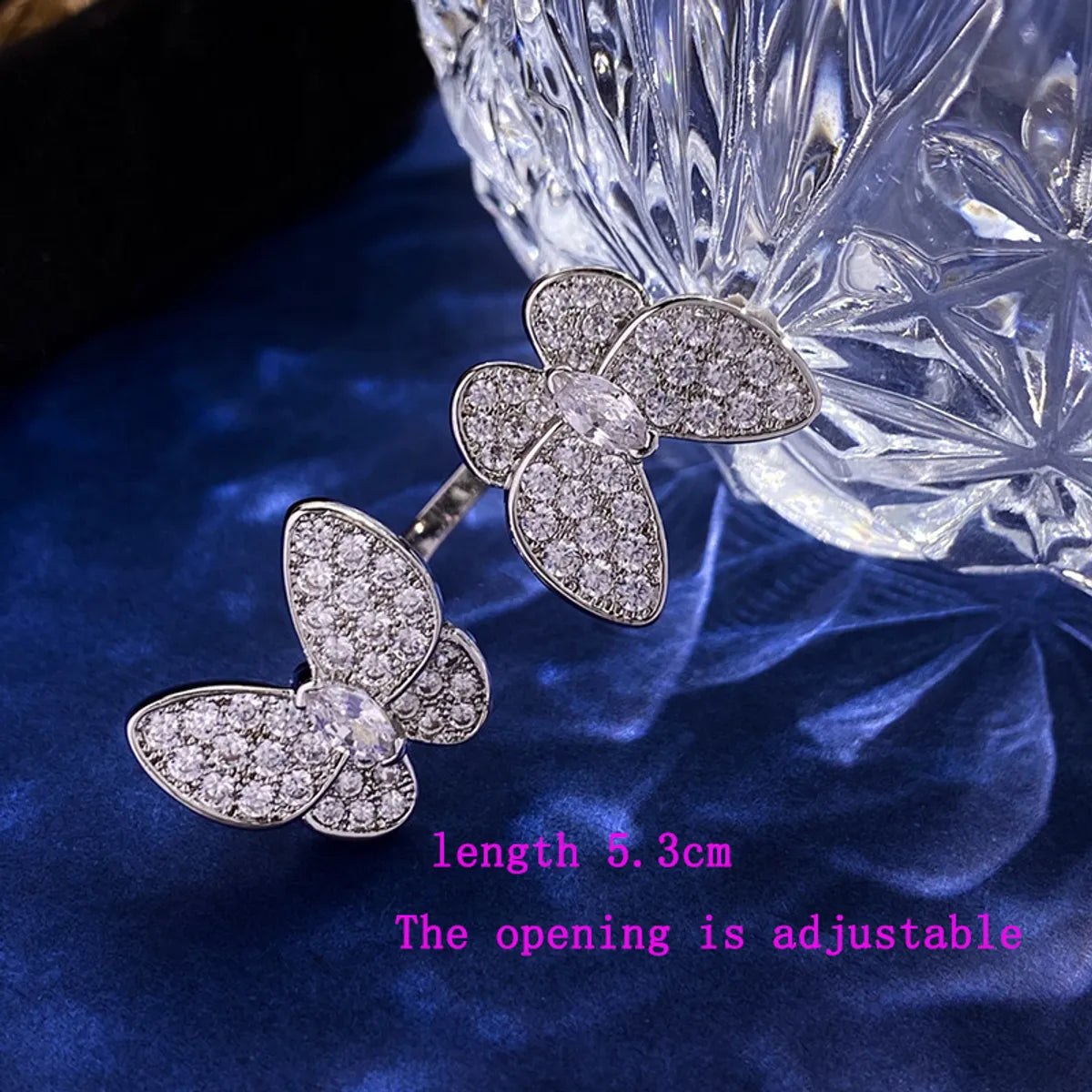 Wholesale Simple Style Butterfly Copper Plating Inlay 18K Gold Plated Zircon Open Rings