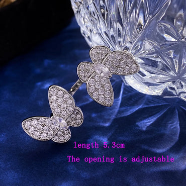 Wholesale Simple Style Butterfly Copper Plating Inlay 18K Gold Plated Zircon Open Rings