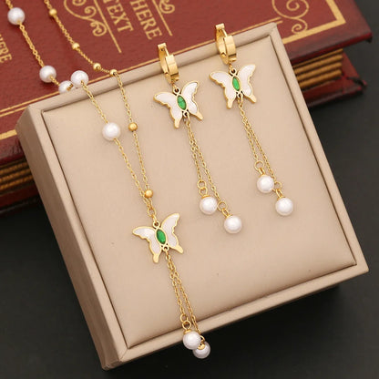 Stainless Steel 18K Gold Plated Simple Style Plating Butterfly Jewelry Set