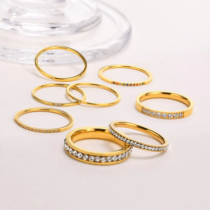 Wholesale Simple Style Circle Stainless Steel 18k Gold Plated Zircon Rings