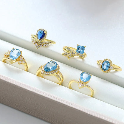 Wholesale Simple Style Classic Style Color Block Copper Plating Inlay 18K Gold Plated Glass Stone Zircon Rings