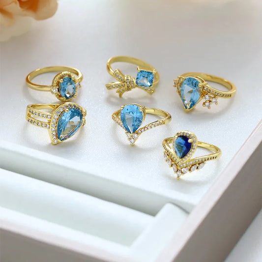 Wholesale Simple Style Classic Style Color Block Copper Plating Inlay 18K Gold Plated Glass Stone Zircon Rings