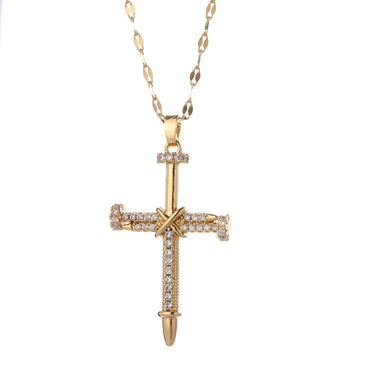 Wholesale Simple Style Classic Style Cross Titanium Steel Inlay Rhinestones Pendant Necklace