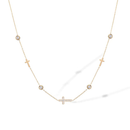 Simple Style Classic Style Cross Titanium Steel Plating Inlay Zircon 18k Gold Plated Necklace