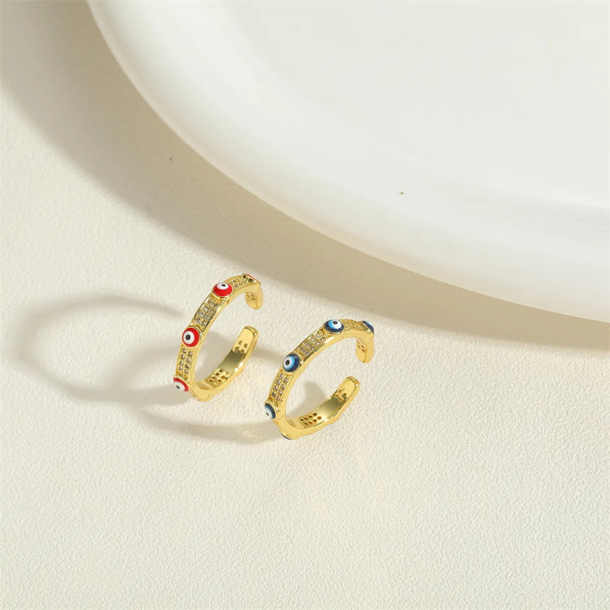 Wholesale Simple Style Classic Style Devil's Eye Copper Enamel Plating Inlay 14k Gold Plated Zircon Open Rings